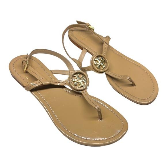 Tory Burch Ali thong Patent leather Sandals Beige/Tan size 8 - Picture 5 of 9